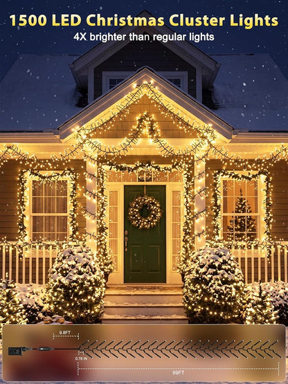 BrightChristmas 99FT 1500LED Cluster Lights with Remote – Warm White (Variation: 1500 LED)