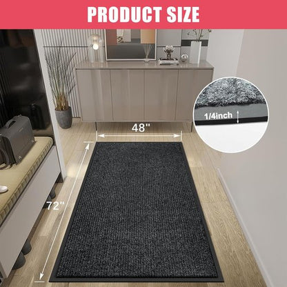 Kuyal Front Door Mat - Heavy Duty 4'x6' Indoor/Outdoor Entrance Mat with Non-Slip Rubber Backing | Black