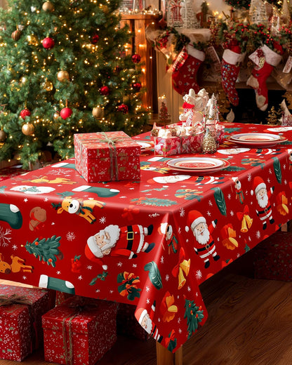 Pureegg Disposable Tablecloths - 10 Pack, 54 x 108 Inch, Sturdy & Leakproof for Christmas Parties - Red