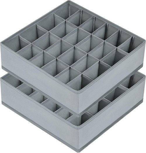 Joyoldelf Sock Drawer Organizer - 24 Cell Underwear & Sock Storage Dividers | Grey, 2 Pack