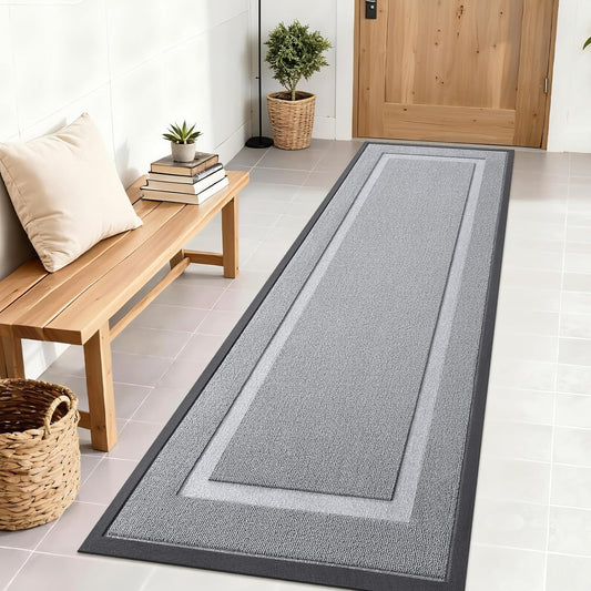 OLANLY Front Door Mat - Waterproof All-Season Doormat | Sturdy Natural Rubber, Easy Clean, 71x23, Silver Gray