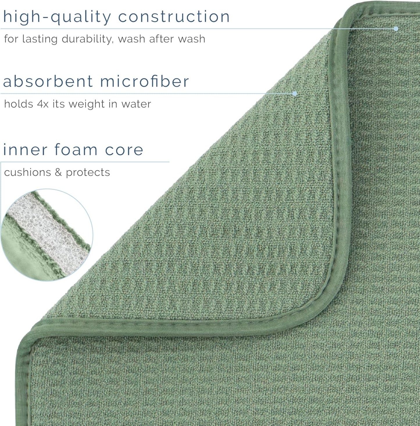 S&T INC. XL Dish Drying Mat - Absorbent Microfiber Kitchen Counter Pad, 18” x 24”, Sage Green