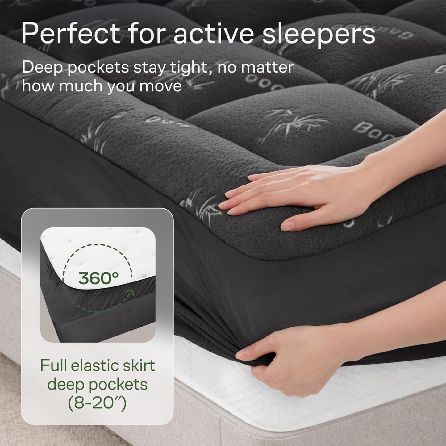 Skiennix Ultra Soft Full Size Mattress Topper - Bamboo Viscose Pillow Top for Cooling Comfort - Dark Gray