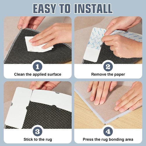 Heavywood Non-Slip Rug Grippers - Reusable Double-Sided Carpet Tape for Area Rugs | 8-Pack Washable Stickers