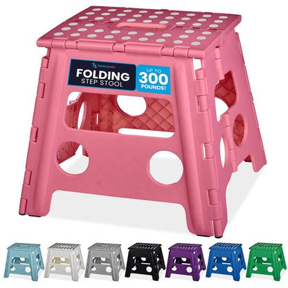 Handy Laundry Folding Lightweight Step Stool - Sturdy Enough to Support Adults and Safe Enough for Kids - Opens Easy with One Flip - Great for Kitchen, Bathroom or Bedroom (Pink - 13 inch)