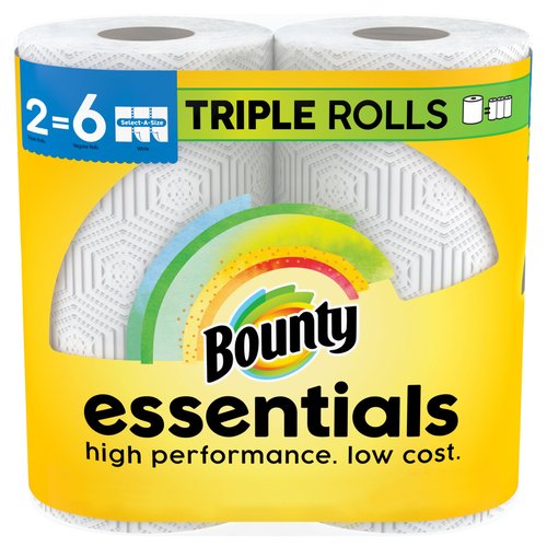 Bounty Essentials Select-A-Size Paper Towels, White, 2 Triple Rolls = 6 Regular Rolls (Packaging May Vary)