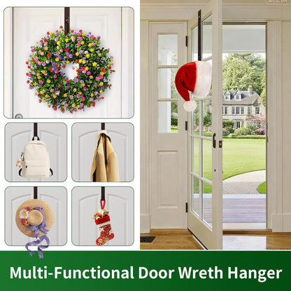 Skiennix Adjustable Metal Wreath Hanger - Holds Up to 20lbs | 12-20" Over The Door Hook for All Seasons (Bronze)