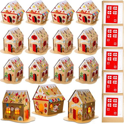 Hiboom Christmas Gingerbread House Kit - 15 Sets of Cardboard Decor for Holiday Crafts & DIY Fun