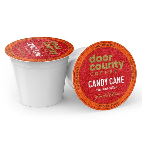 Door County Coffee - Candy Cane Holiday Flavored Ground Coffee - 60 Count Single Serve Cups - Medium Roast