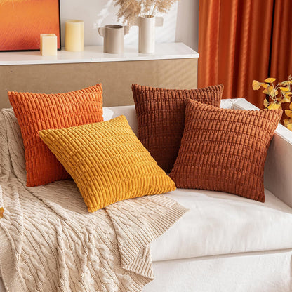 MIULEE Decorative Pillow Covers - Pack of 2 Soft Dark Rust Corduroy | 18x18 Inch Boho Striped Design for Modern Farmhouse Decor