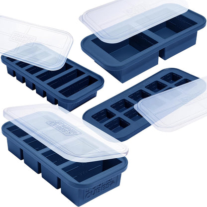 Souper Cubes Silicone Freezer Molds - Meal Prep Gift Set with 2 Tbsp, 1/2, 1, & 2 Cup Trays - Blueberry