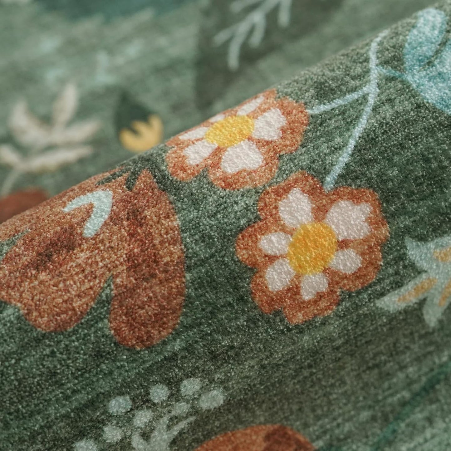 Skiennix Washable Floral Area Rug - Soft Non-Slip Carpet for Entryway & Kitchen | 2x3 Green Design