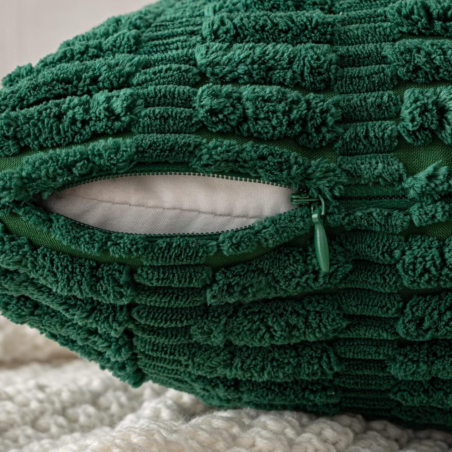 MIULEE Euro Sham Pillow Covers - Soft Dark Green Corduroy | 24x24 Inch Boho Striped Decor for Sofa & Bed