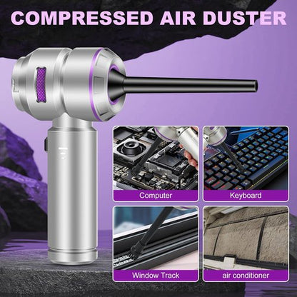 Handheld Car Vacuum - 18000PA High Power Cordless with 4-in-1 Air Duster & Rechargeable Mini Vacuum | Silver Grey & Purple