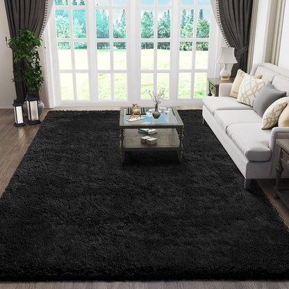 Ophanie Black Area Rug - Fluffy Shaggy Furry Carpet for Living Room | Soft 5x8 Size, Kids Decor