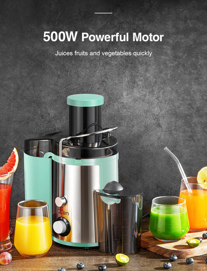 Juicer Machine, 800W Centrifugal Juicer Extractor with Wide Mouth 3” Feed Chute for Fruit Vegetable, Easy to Clean, Stainless Steel, BPA-free (Aqua)