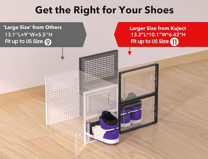 Kuject X-Large Clear Plastic Shoe Storage Boxes - Stackable 12-Pack for Sneakers & Toy Organization | Black