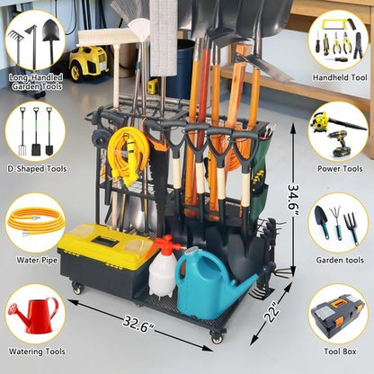 Garden Tool Organizer - Heavy-Duty Storage with Wheels | Large Holder for Lawn, Yard, Shed & Garage