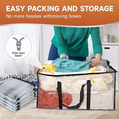 Congregate Heavy Duty Extra Large Moving Bags - 97L Semi-Transparent Totes with Reinforced Handles & Metal Zippers | 28.7"x13.7"x15" Foldable Storage Solution
