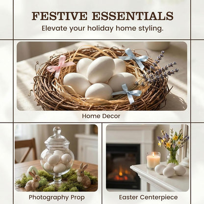 SallyFashion Wooden Fake Eggs - 9 PCS White Easter Eggs for Craft & Pretend Play | Toddler Kitchen Accessories