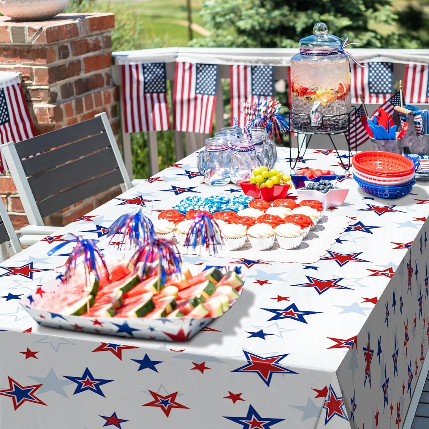 Patriotic Tablecloths by [Brand Name] - 3 Pack Disposable Rectangle Covers | Red, White & Blue Stars - 54x108 Inch for 4th of July Celebrations