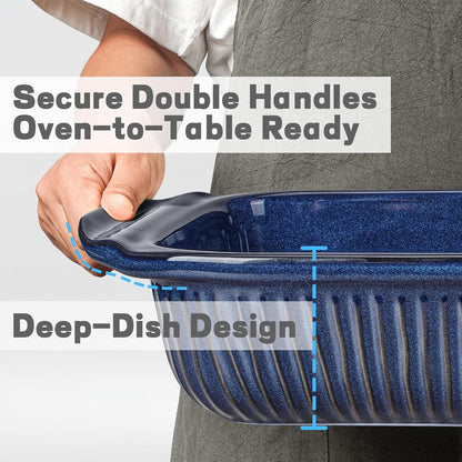Artena Casserole Dishes - Ceramic Baking Dish Set With Handles | Large Lasagna Pan, 3 Sizes (Blue)
