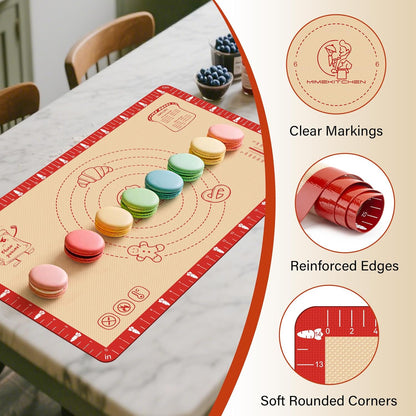Silicone Baking Mat by Extra Thick | Non-Stick Pastry Mat with Measurements - 26x16 Inch, Heat Resistant to 480°F