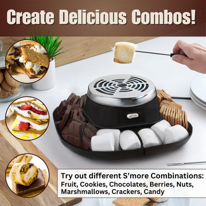 S'MORES GALORE™ Electric Smores Maker Tabletop Indoor - Perfect Family Smore Maker All Year Long - Indoor Marshmallow Roaster Smores Kit & Serving Tray - Electric S'mores Maker w/4 Skewers