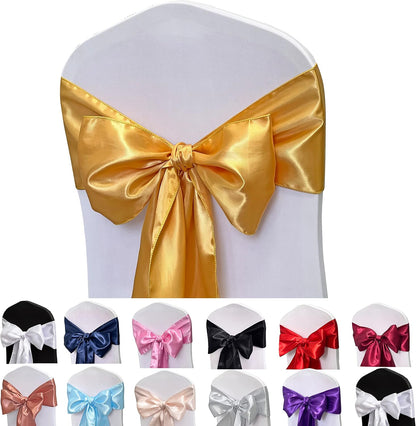 Skiennix Satin Chair Sashes - 50PCS Elegant Ribbon Ties for Wedding & Event Decor | Gold