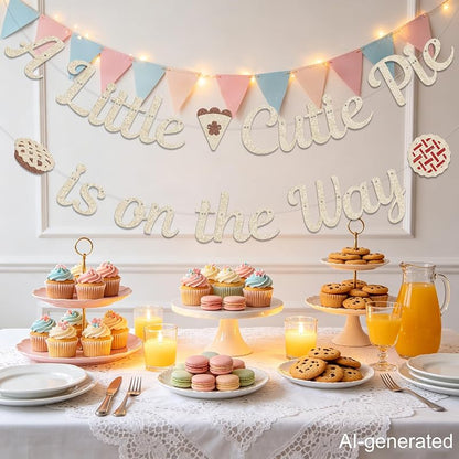 A Little Cutie Pie Is On The Way Banner — Champagne Gold Baby Shower Decor