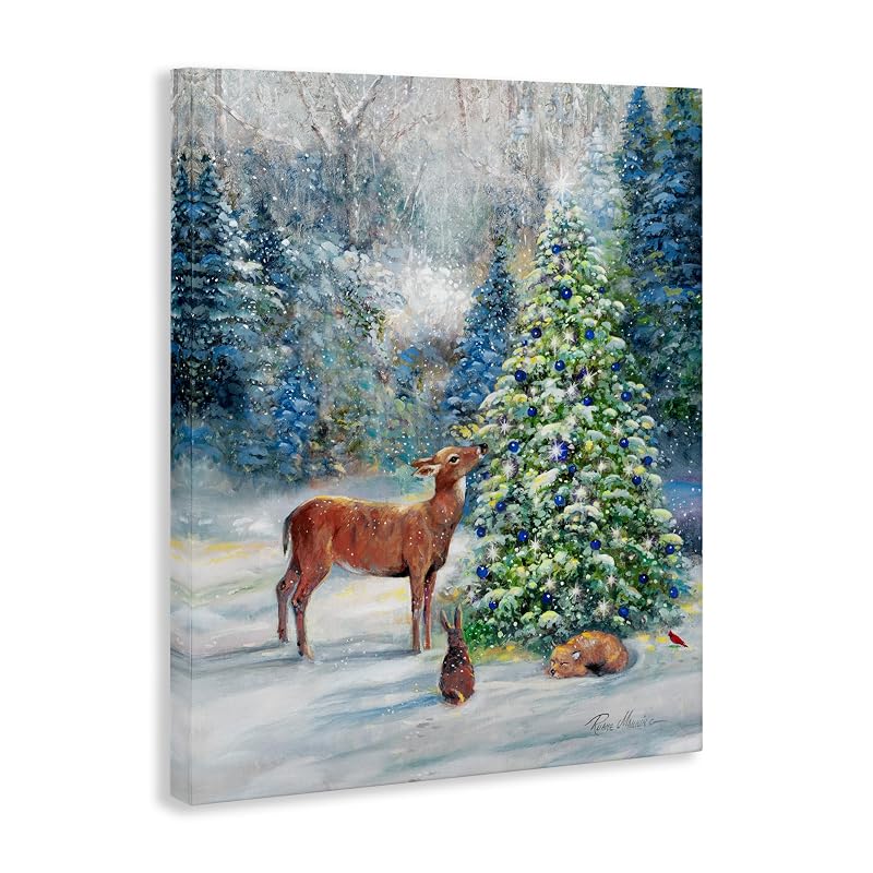 Winter Woodland Animals Tree Canvas Wall Art - 24 x 30 Unframed Wrapped