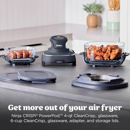 Ninja Crispi 4-in-1 Glass Air Fryer - Non-Toxic 4QT | Max Crisp, Bake, Recrisp | Cyberspace Gray