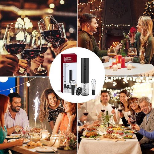 Electric Wine Opener Set, Battery Operated Wine Bottle Opener with Foil Cutter, Wine Pourer and Vacuum Stopper, Automatic Corkscrews for Wine Bottles Kit for Christmas Gift Home Kitchen Bar