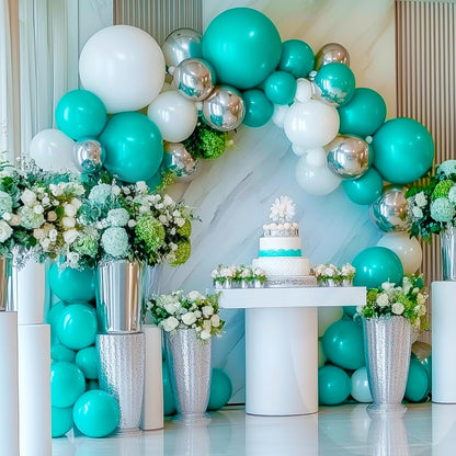 RUBFAC Teal Blue Balloons - 129-Piece Latex Garland Set for Birthday, Wedding & Baby Showers | 5-18 Inch Sizes