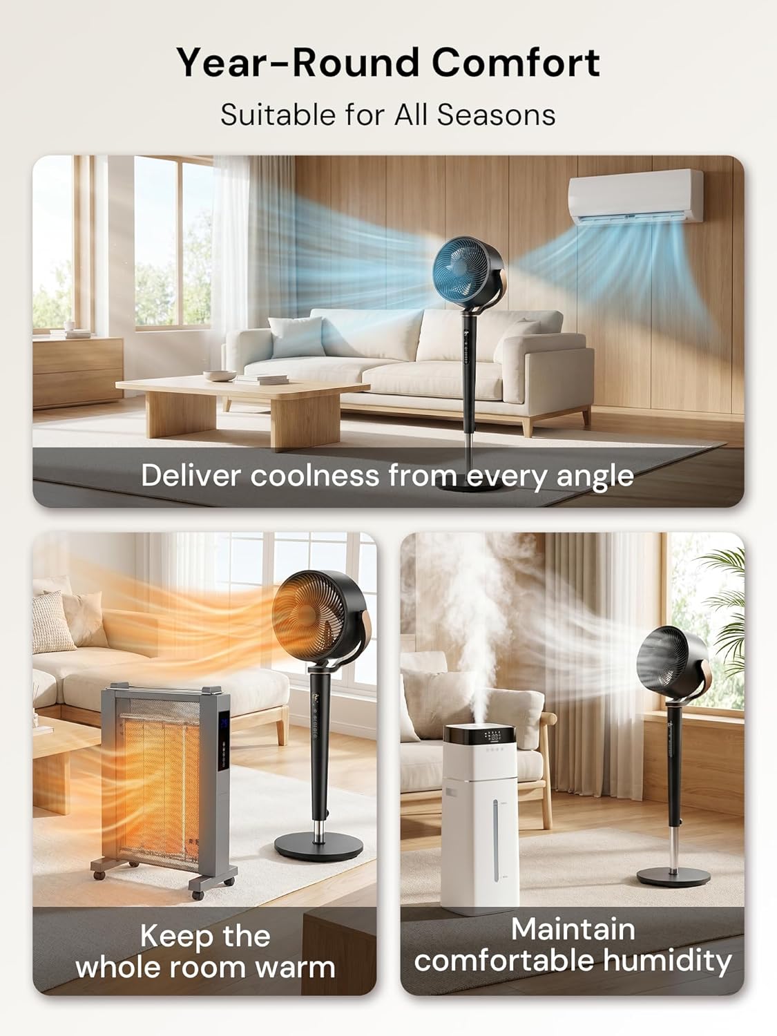 Uthfy Oscillating Fan - 120° Full-Automatic Oscillation, Quiet DC Motor, Remote Control, 16 Speeds, Black