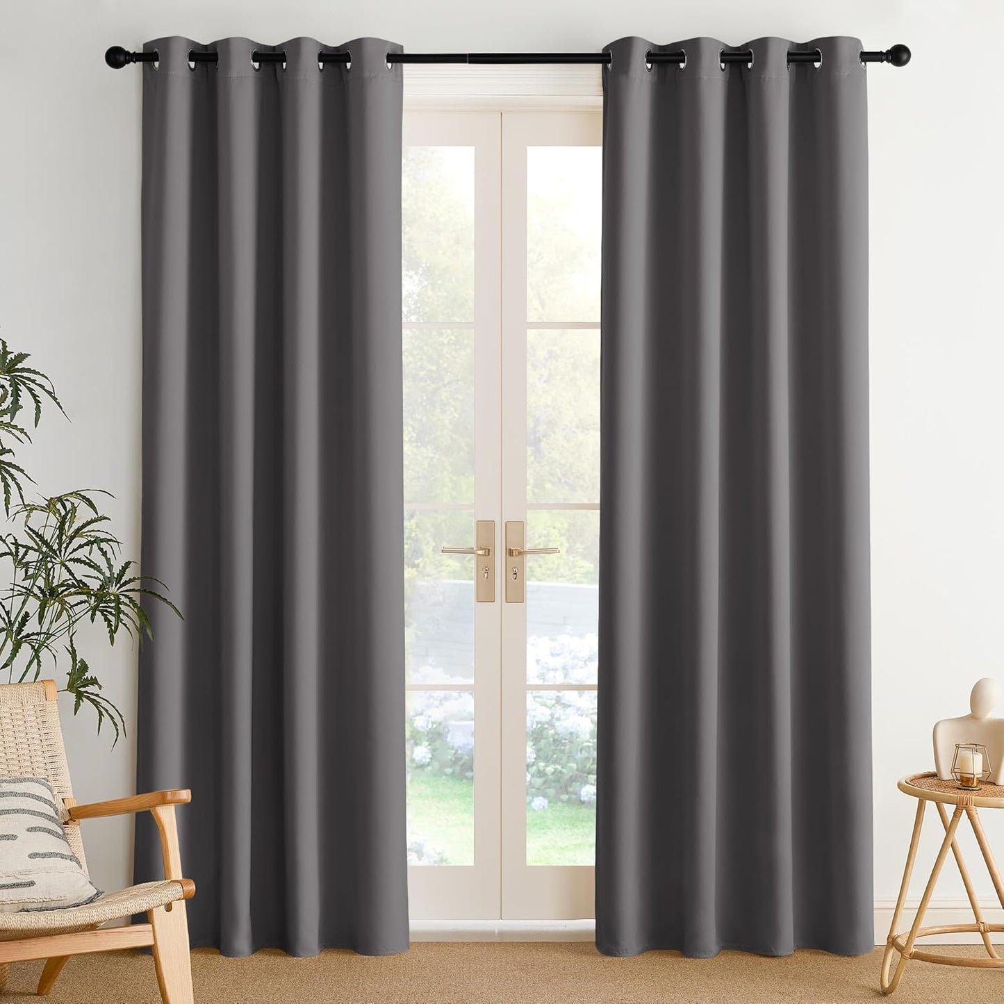 NICETOWN Room Darkening Curtains - Grey Drapery Panels, 2 Pack | 52" x 84" Size