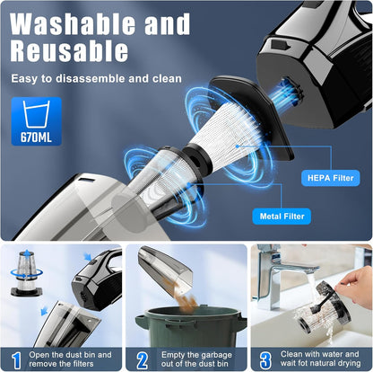 Upbooz Handheld Vacuum - Cordless Portable Car Vacuum with 7500Pa Suction | 670ML Lightweight Cleaner for Home & Pet Hair