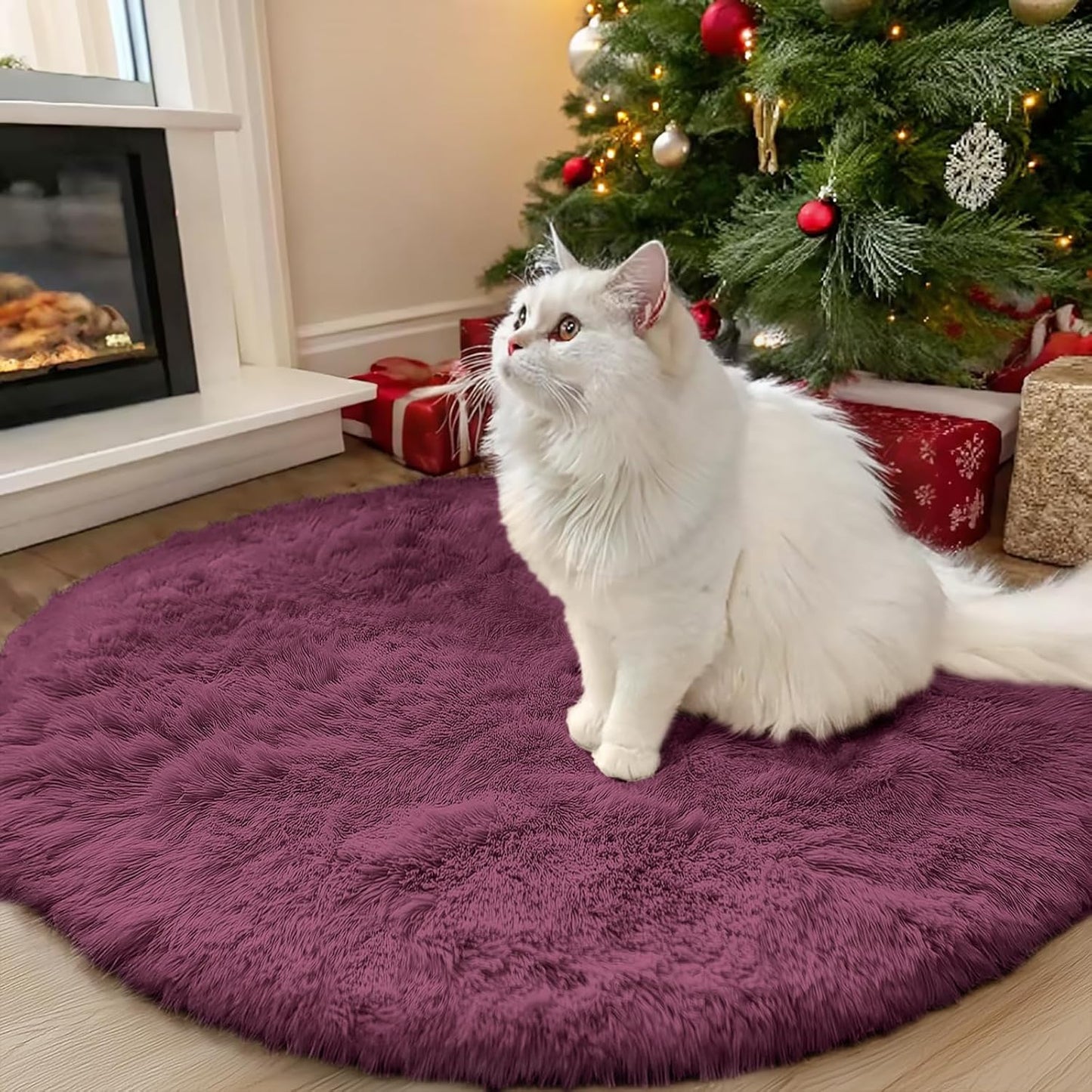 OLANLY Round Burgundy Area Rug - Soft, Fluffy, Machine Washable 3 ft Circle Carpet for Bedrooms & Living Rooms
