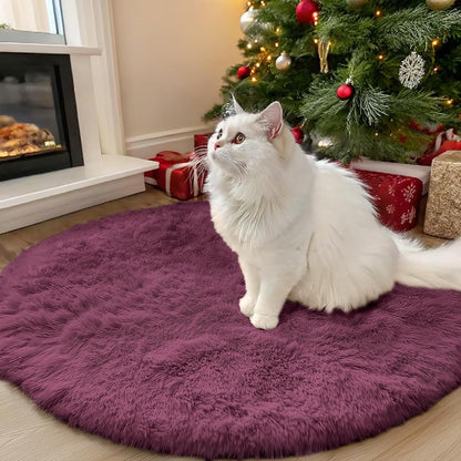 OLANLY Round Burgundy Area Rug - Soft, Fluffy, Machine Washable 3 ft Circle Carpet for Bedrooms & Living Rooms