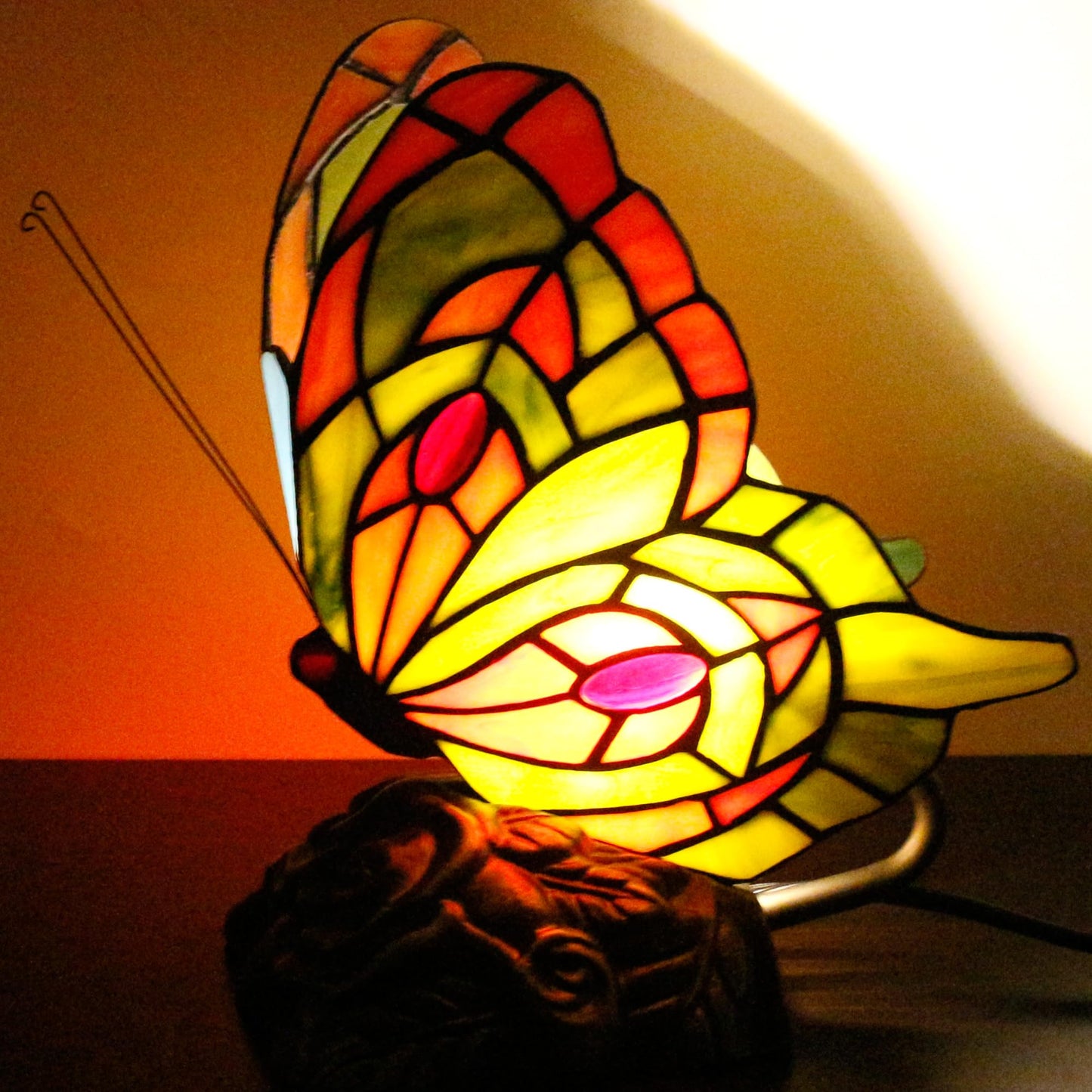 ZJART Small Tiffany Table lamp Stained Glass Butterfly Desk Lamp 7X5X9.8 Inch Accent Antique Light (Yellow Butterfly)