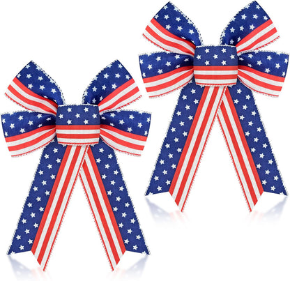 MuPera Patriotic Bow Set - 6 Red, White & Blue Wreath Bows for Independence Day Decor | Indoor & Outdoor Use