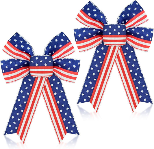 MuPera Patriotic Bow Set - 6 Red, White & Blue Wreath Bows for Independence Day Decor | Indoor & Outdoor Use