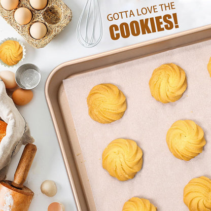 Quality Baking Sheet Set - 2 Pack Nonstick Carbon Steel Cookie Pans | 14 x 10 Inches, Warp Resistant, Gold