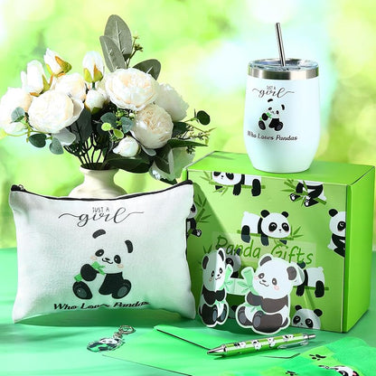 Panda Gift Basket Set with Insulated Tumbler, Makeup Bag, Socks, Keychain & Pen - 6 Pcs (Variation: Panda)