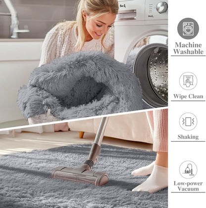 OLANLY Small Bedside Rug - Soft Fluffy Shaggy Indoor Carpet for Bedroom & Nursery | Light Grey 2x3