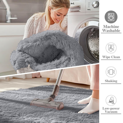 OLANLY 5x7 Machine Washable Large Area Rugs for Living Room, Bedroom, Soft Fluffy Shaggy Bedside Rug, Indoor Floor Carpet for Kids Girls and Boys, Dorms, Nursery, Home Decor Aesthetic, Light Grey