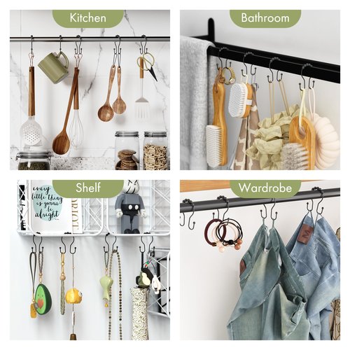 AmazerBath Shower Curtain Hooks Black Shower Curtain Rings, Metal Shower Curtain Hooks Rust Proof, Smooth Glide Double Shower Hooks Rings for Shower Curtain, Shower Rod Hooks 12Pcs