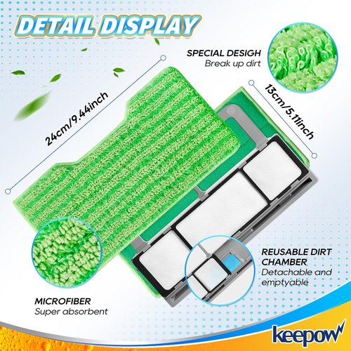 KEEPOW Reusable Mop Pads - Compatible With Shark Vac Mop Models - Washable & Upgraded Design (1+3+6 Pads)