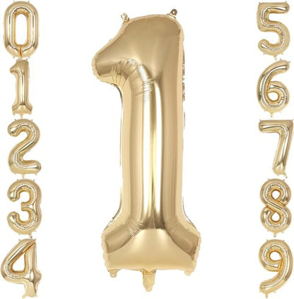 Champagne Gold Number 1 Balloon - 40 Inch Giant Mylar Foil for 1st Birthday Party & Anniversary Decor