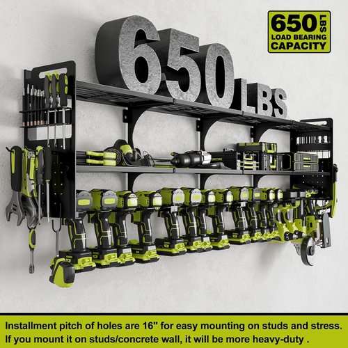 64" Power Tool Organizer - 16 Slots, 3-Tier Wall Mount Storage for Drills & Tools | Black
